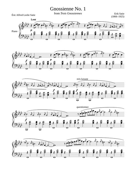 Gnossienne No 1 Sheet Music For Piano Solo