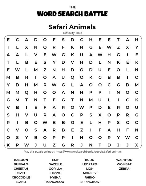 Jungle Animals Word Search Monster Word Search Jungle Animal Word