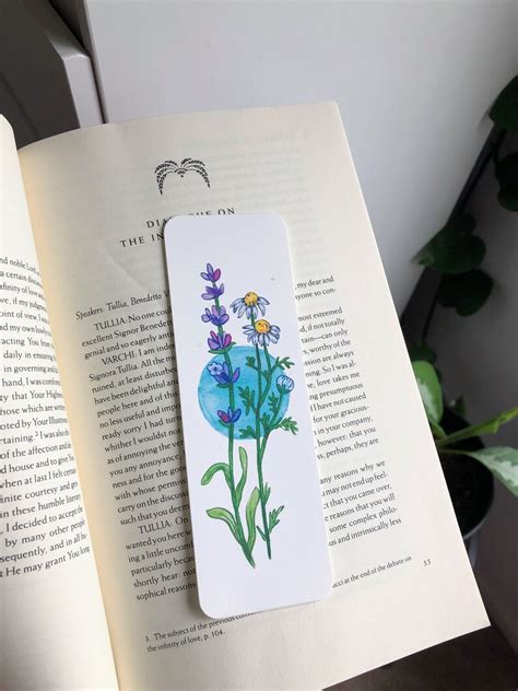 Floral Watercolor Bookmark Lavender And Chamomile Bookmark Botanical