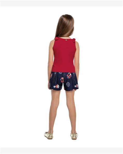 Riachuelo Conjunto Infantil Feminino Navy Trick Nick Vermelho