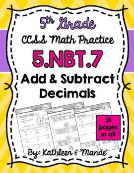 Nbt Practice Sheets Add Subtract Decimals By Kathleen And Mande