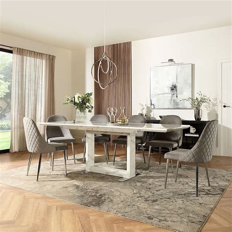 Tokyo Extending Dining Table Ricco Chairs White Marble Effect