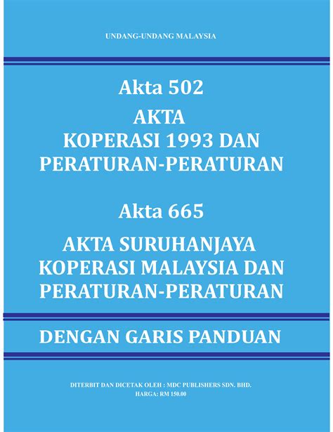 Laws Of Malaysia Akta Koperasi 1993 Dan Peraturan Peraturan Akta