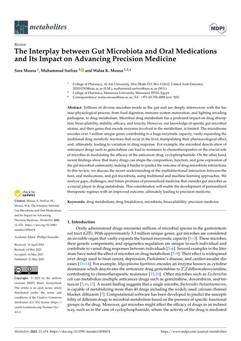 Pdf The Interplay Between Gut Microbiota And Oral Medications And Its