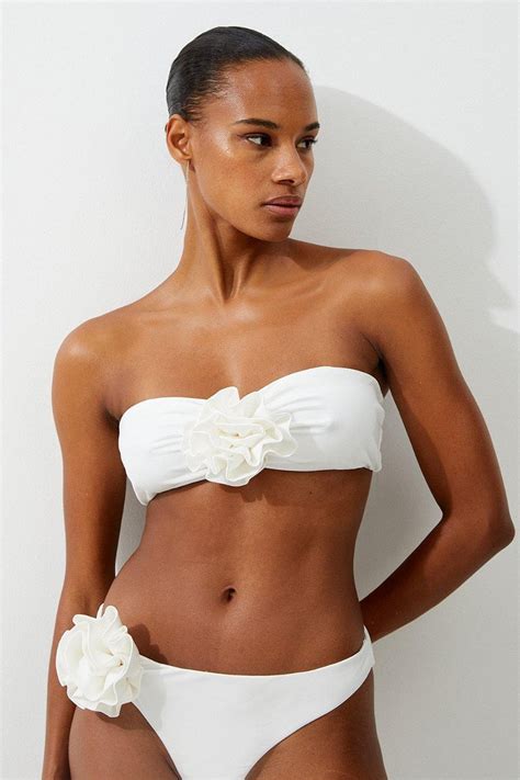 Karen Millen Rosette Detail Bandeau Bikini Top In Cream Endource