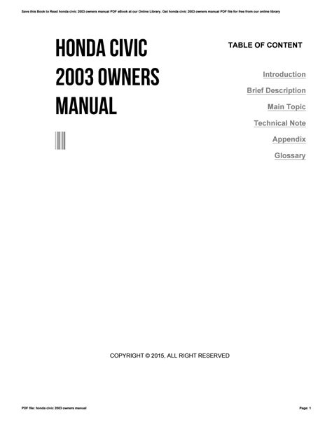 Honda Civic 2003 Owners Manual By Mnode1 Issuu