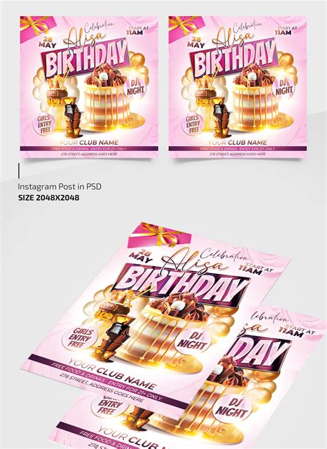 Free Birthday Party Flyer Template Instagram Post Psd