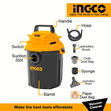 INGCO VC10101 10L Wet Dry Vacuum Cleaner 1000W For Household Cleaning