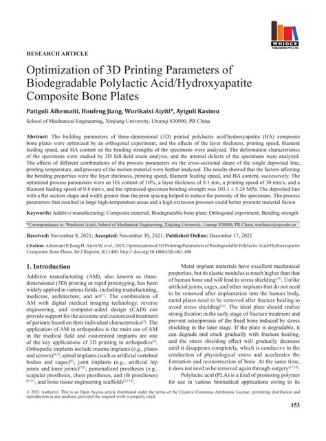 Pdf Optimization Of D Printing Parameters Of Biodegradable