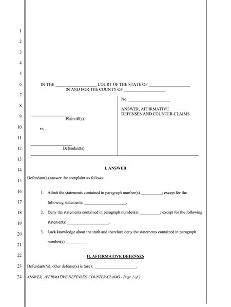 Civil Answer Template Fill Online Printable Fillable Blank Pdffiller