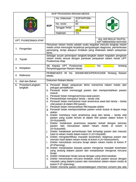 Sop Pengisian Rekam Medis New Pdf