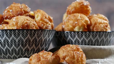 Chouquette French Choux Pastry On The Wooden Table Stock Video Video