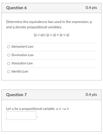 [solved] Determine The Equivalence Law Used In The Expres