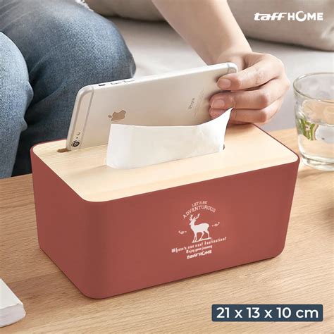 Taffhome Kotak Tisu Kayu Tissue Box Dengan Holder Smartphone Zj