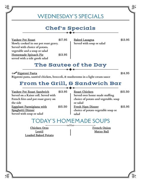 Daily Specials – Kenilworth Diner