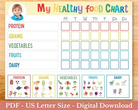 toddler food chart food tracker  kids healthy eating planner