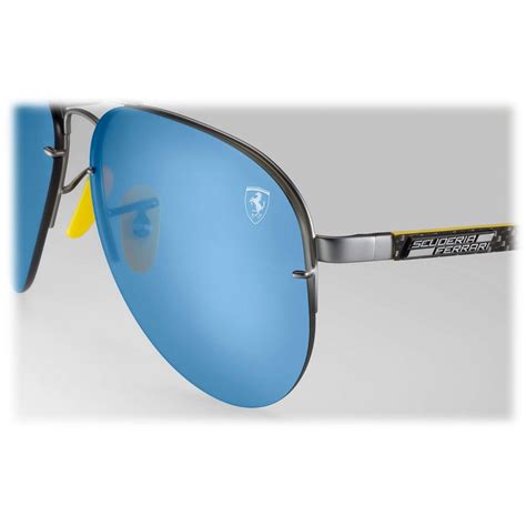 Ray Ban Rb3460m F003h0 Original Scuderia Ferrari Collection Aviator Gunmetal Blue Mirror