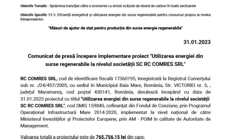 Comunicat De Pres Ncepere Implementare Proiect Utilizarea Energiei