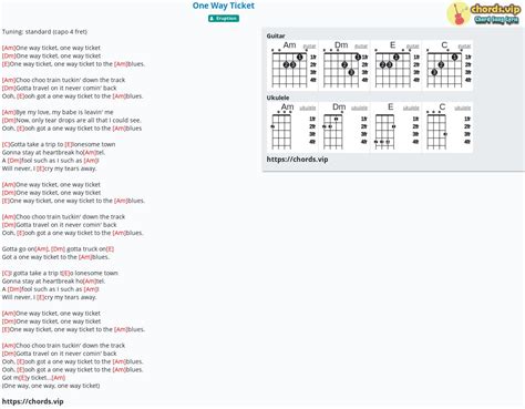 Chord: One Way Ticket - tab, song lyric, sheet, guitar, ukulele ...