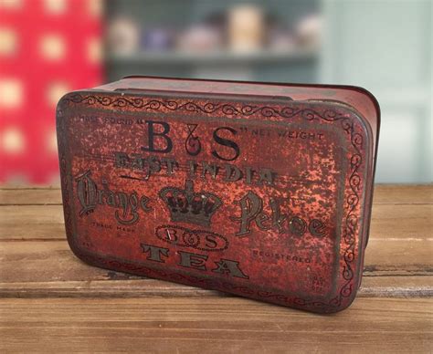 Vintage Tea Tin B S East India Orange Pekoe Tea Can Etsy Vintage