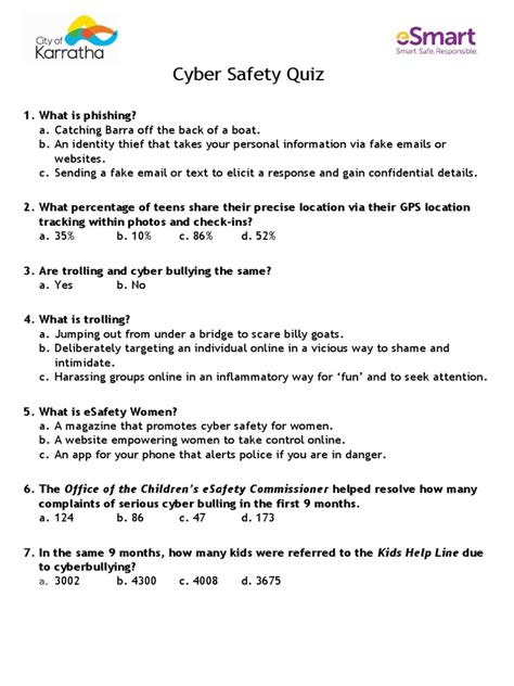 Cyber Safety Quiz Pdf Cyberbullying Security