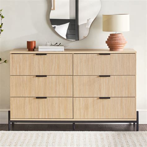 Walker Edison Mid Century 6 Drawer Dresser With Reeded Drawer Fronts