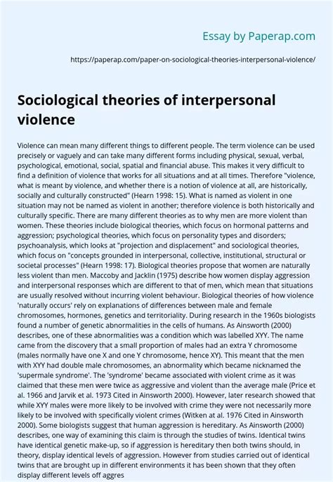 Sociological Theories Of Interpersonal Violence Free Essay Example