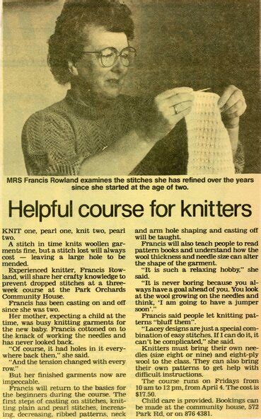 Newspaper Knitting Classes At Park Orchards Community House With