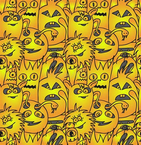 Funny Monsters Seamless Vector Pattern Stock Vector Illustration Of