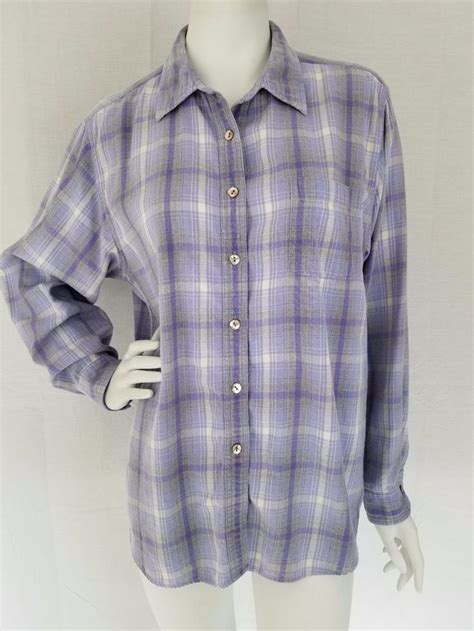 Ll Bean Womens L 100 Cotton Flannel Button Down Shirt Lavender Purple