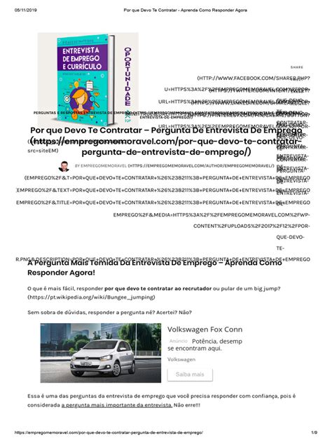 Texto Pronto Porque Devo Ser Contratado Resposta Primeiro Emprego