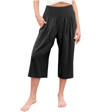 lenpel girls capri pants elastic lightweight high waisted pleated wide