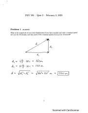 Quiz 2 Sols Pdf PHY 201 Quiz 2 February 3 2023 Problem 1 2 Points