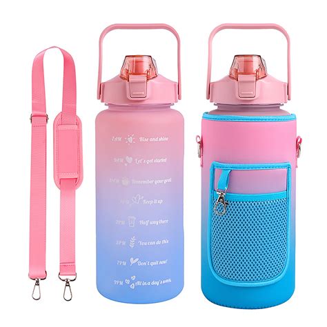 Mouind 64 Oz Half Gallon Water Bottle With Sleeve Motivational Sport