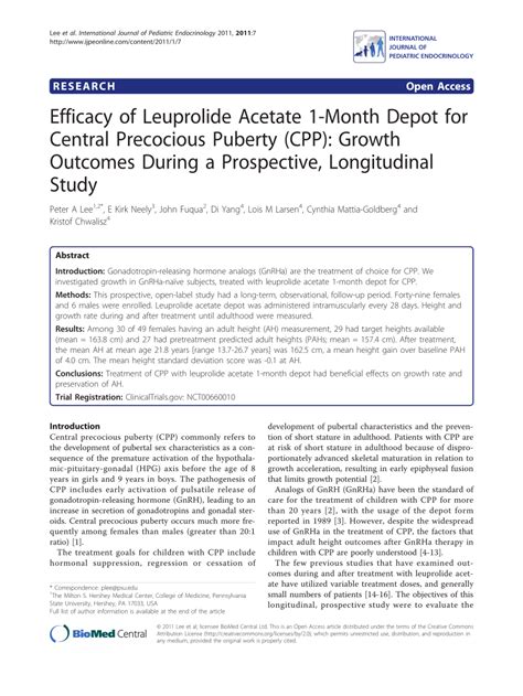 Pdf Efficacy Of Leuprolide Acetate 1 Month Depot For Central Precocious Puberty Cpp Growth