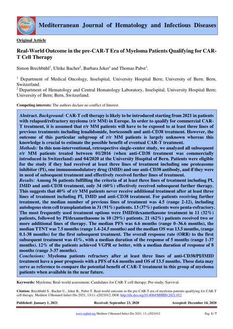 PDF REAL WORLD OUTCOME IN THE PRE CAR T ERA OF MYELOMA PATIENTS