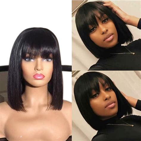 14 Inch Short Straight Bob Wig Full Machine Made None Lace Wigs With B