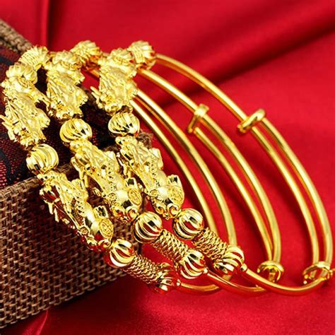 24k Gold Plated Double Pixiu Wealth Attracting Feng Shui Bangle 33 Of