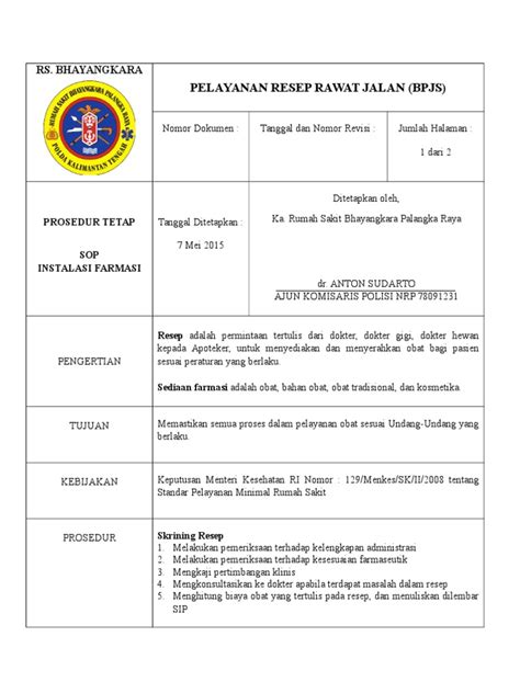 Sop Pelayanan Resep Rawat Jalan Bpjs Pdf