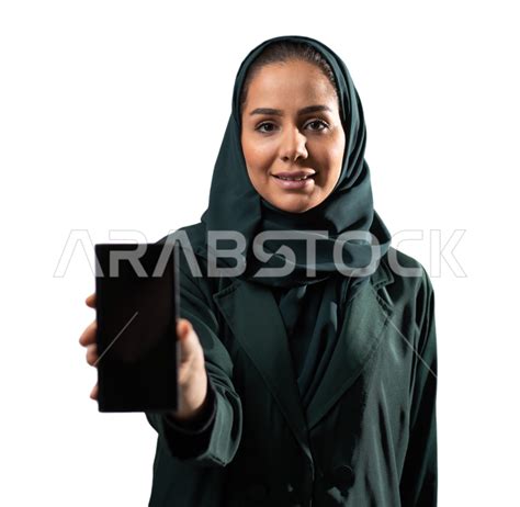 Displaying A Blank Black Screen A Portrait Of A Young Saudi Arabian