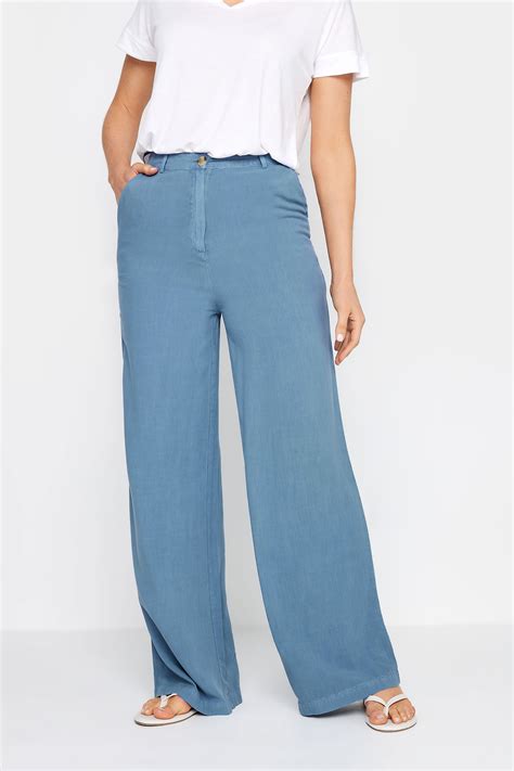 Lts Tall Womens Blue Chambray Wide Leg Trousers Long Tall Sally