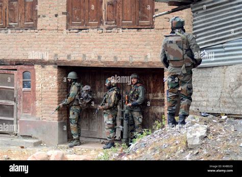 Kulgam India 14th Nov 2017 One Kashmiri Rebel And Indian Soldier