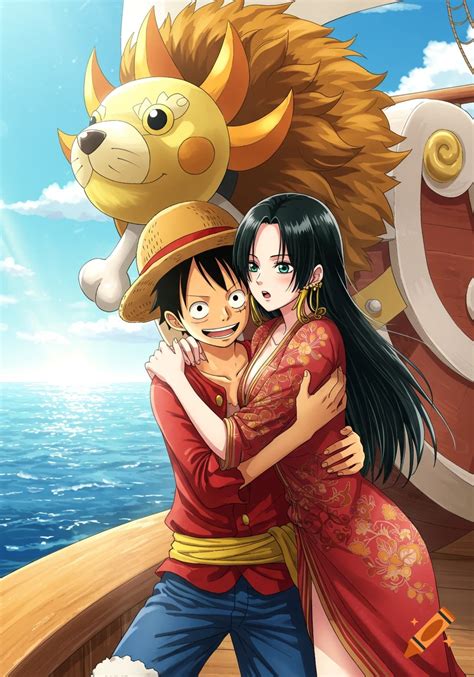 luffy  nami holding hands created  craiyon