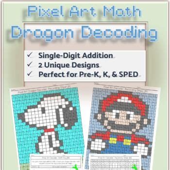 Pixel Art Math Single Digit Addition Color By Number Dragon Decoding