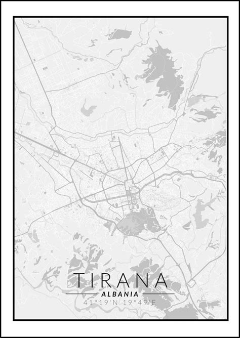 Galeria Plakatu Plakat Tirana Mapa Czarno Biała 70x100 cm Galeria