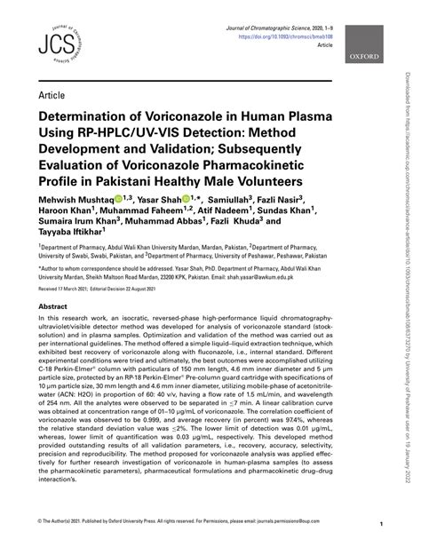 Pdf Determination Of Voriconazole In Human Plasma Using Rp Hplc Uv