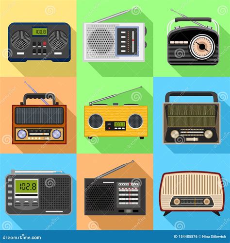 Portable Radio Icon Set Flat Style Stock Vector Illustration Of