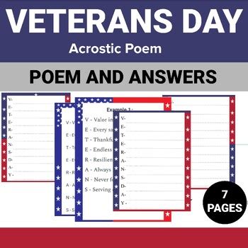 Veterans Day Acrostic Poem Poetry Templates With Answers Tpt