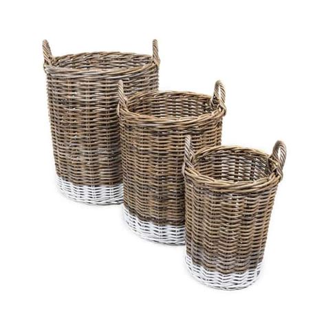 Happimess Ternion Cottage Hand Woven Rattan Nesting Baskets With