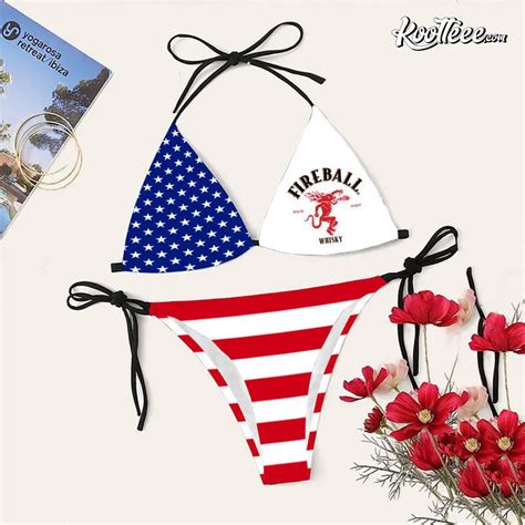 American Flag Fireball Whisky Bikini Set Swimsuit